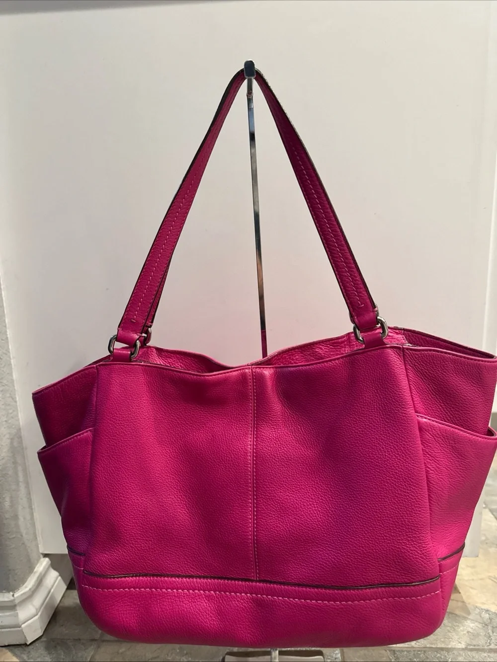 Coach Park Leather Carrie Tote Dark Pink Purse Shoulder Bag F23284